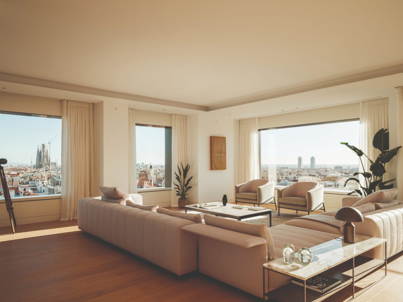 Modern living room with beige furniture